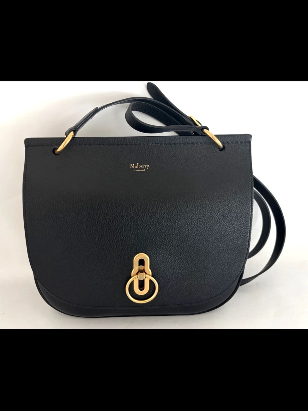 Mulberry Black Leather Crossbody Saddle Bag with Gold Hardware